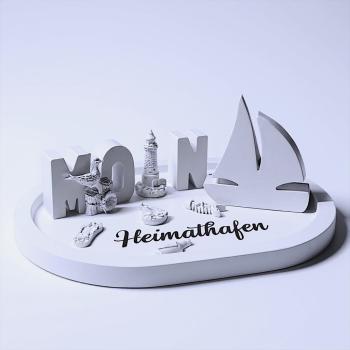 Moin Heimathafen Maritim Dekoteller Set aus Raysin Segelboot Leuchtturm Möwe Buchstaben - Artikel-Nr. 1100038